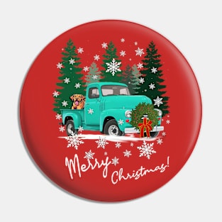 Merry Christmas Vintage Truck & Dog in Snow Pin