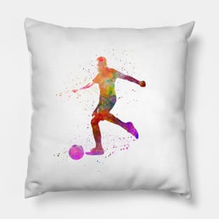 Soccer player in watercolor Pillow