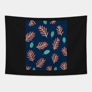 Green leaves and pink branches pattern, botanical illustration Tapestry