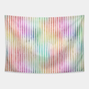 Small Bright Vertical Pastel Watercolor Stripes and Lines Tapestry