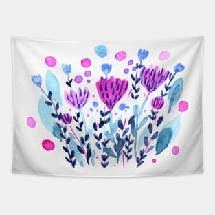 Watercolor whimsical flowers - purple and indigo Tapestry