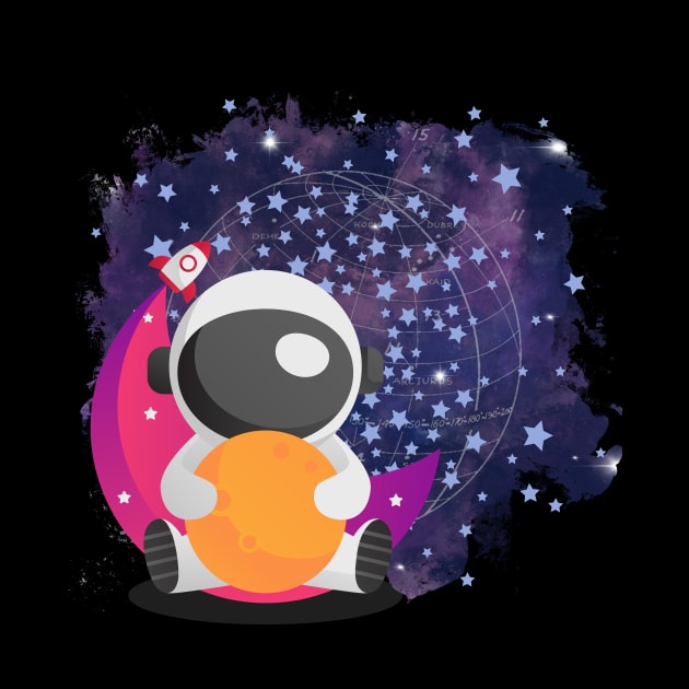 Cute Astronaut on a Pink Moon Space Travel Rocket Stars by nathalieaynie