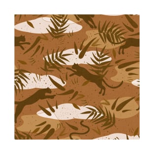 Wilderness with Exotic Plants and Big Cats in Vintage, Earthy, Desert Shades T-Shirt