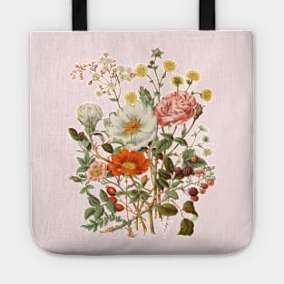 Rose & Wildflowers Vintage Botanical Illustration Tote