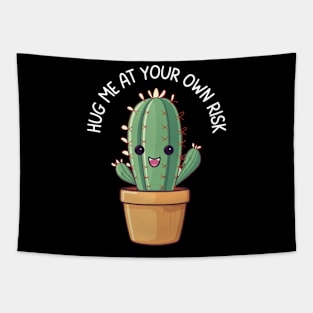 Hug Me at Your Own Risk - Cute Cactus Cartoon Tapestry