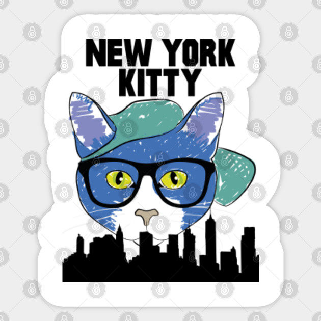 New York Kitty Nyc Funny Cat Glasses Skyline Gift For Cat Lover Shirt Coffee Mug Apparel Sticker Streetwear Design New York Kitty Sticker Teepublic