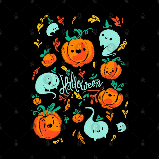 Pumpkins and Ghosts - Halloween Design by TheTeenosaur