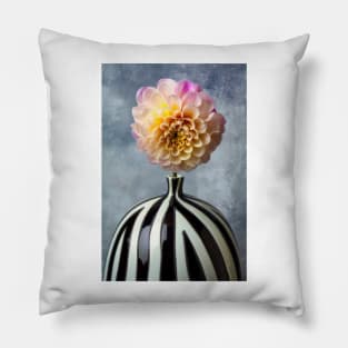 Striped Vase With Pink White Dahlia Pillow