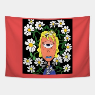 watercolor flowers one eyed woman Tapestry