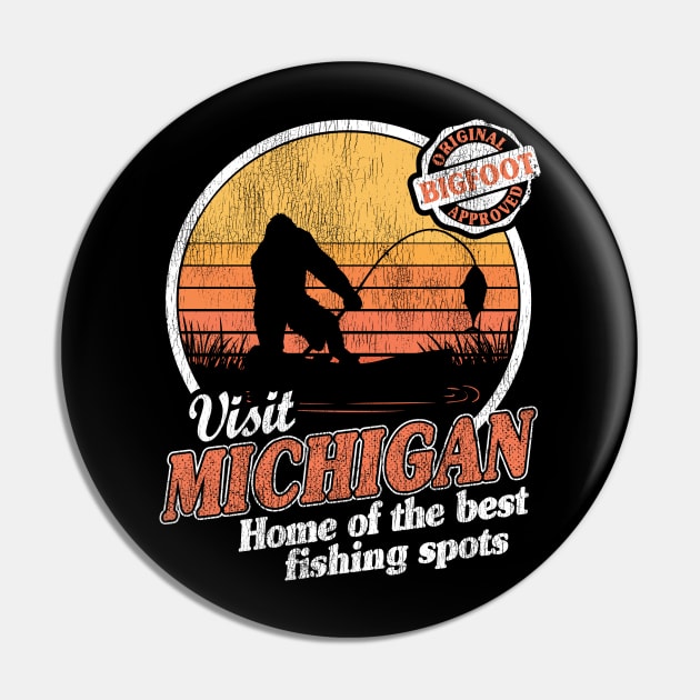 Funny Bigfoot Sasquatch Fishing Gift Vintage Retro Pin by Kuehni