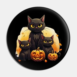 Halloween Black Cat and Pumpkins Pin