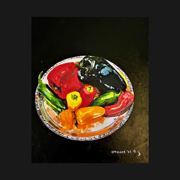 Assorted Peppers on a Silver Platter by gjspring