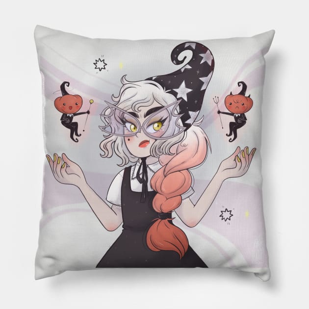 Young Witch and pumpkin  Dwarfs Pillow by Anshie Hoop Shop