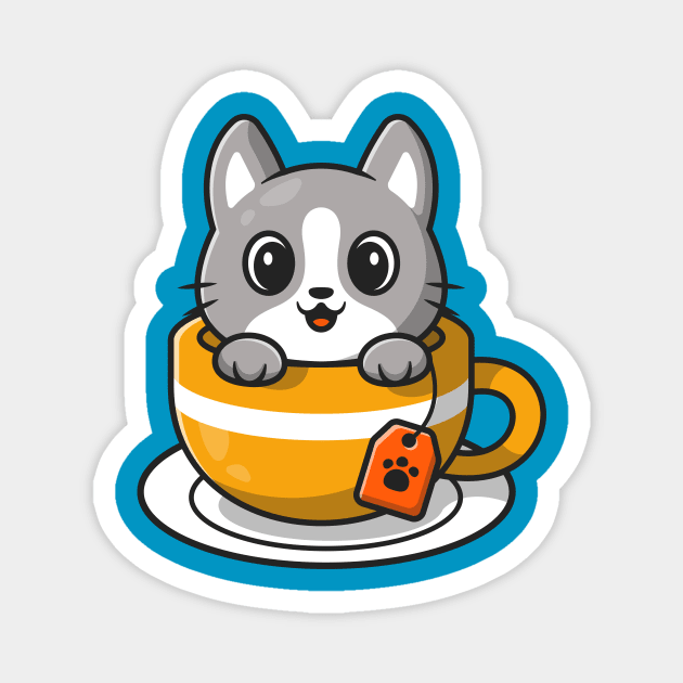 Cute Cat In Tea Cup Cartoon Magnet by Catalyst Labs