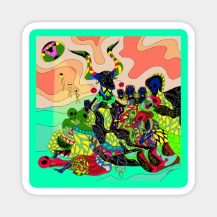 the goat and the coven in mexican colorful alien pattern ecopop Magnet