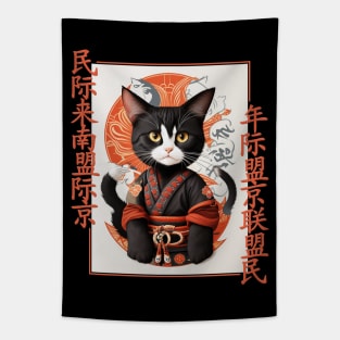 fighting black cat Tapestry