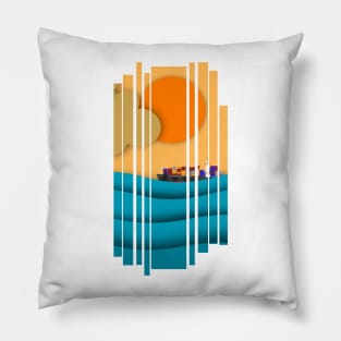 Cargo ship on sea illustration Pillow