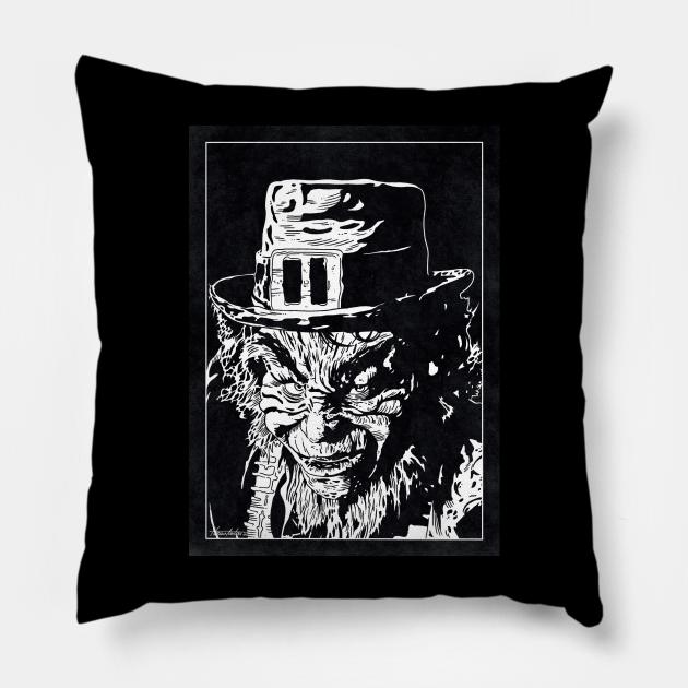 LEPRECHAUN (Black and White) Pillow by Famous Weirdos