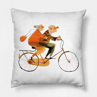 Old Couple Bicycling Pillow