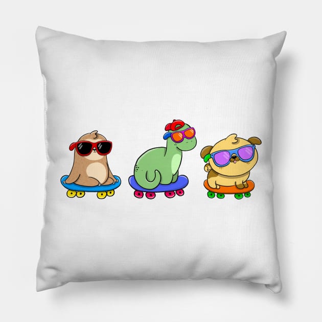 Skateboard Buddies Pillow by JellyDoodles