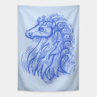 Side Profile of a Horse Head with Curly Hair Hand Drawn Illustration Tapestry