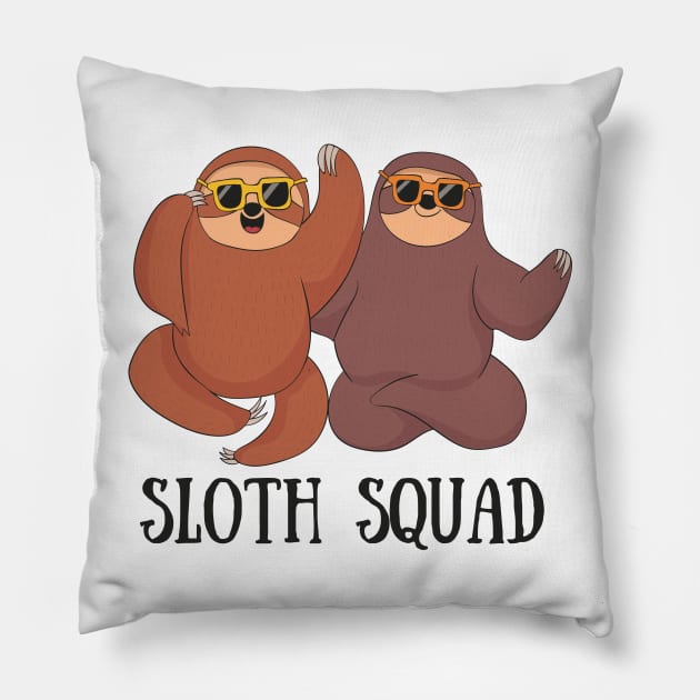 Sloth Squad, Funny Cute Sloth Fan Pillow by Dreamy Panda Designs