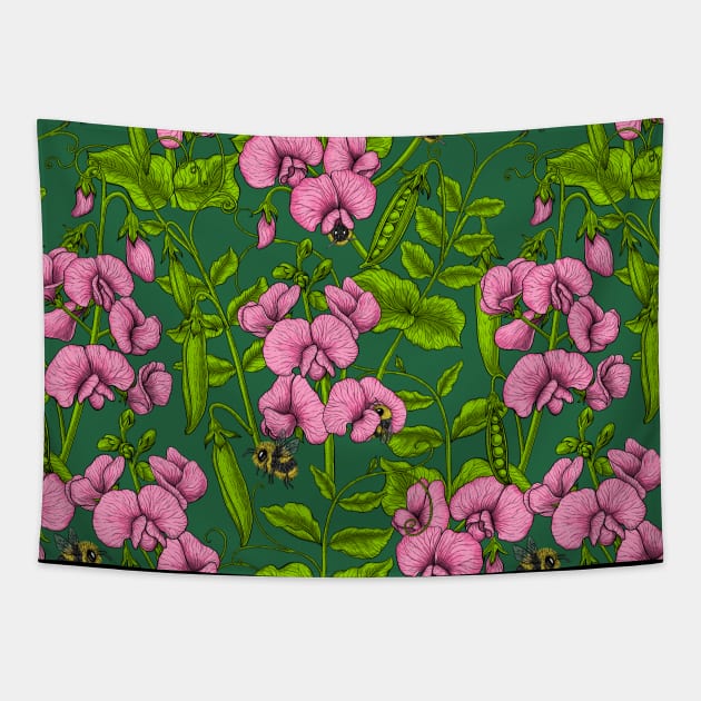 Sweet peas and bumblebees 3 Tapestry by katerinamk