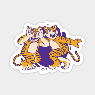 Cute Purple and Gold Tigers Dancing the Griddy // Griddy Dance Cartoon Magnet