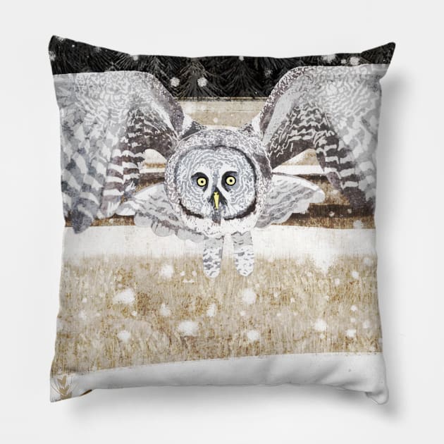 Great grey Owl Pillow by KatherineBlowerDesigns