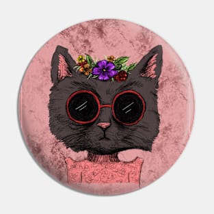 Funky Cat with flower crown Pin