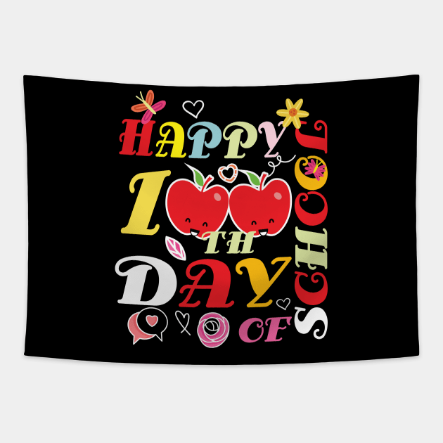 happy 100 Days Of school groovy 100th day school Teacher Kid Tapestry by soufibyshop