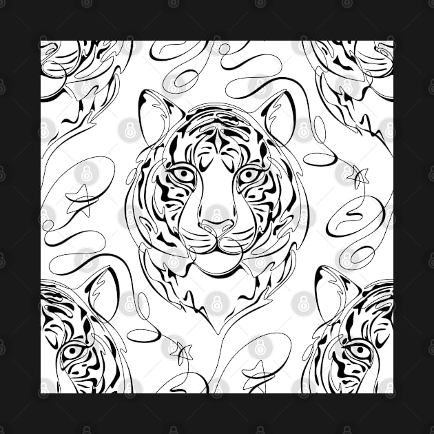 Continuous Line Tiger Portrait. 2022 New Year Symbol by Chinese Horoscope by lissantee