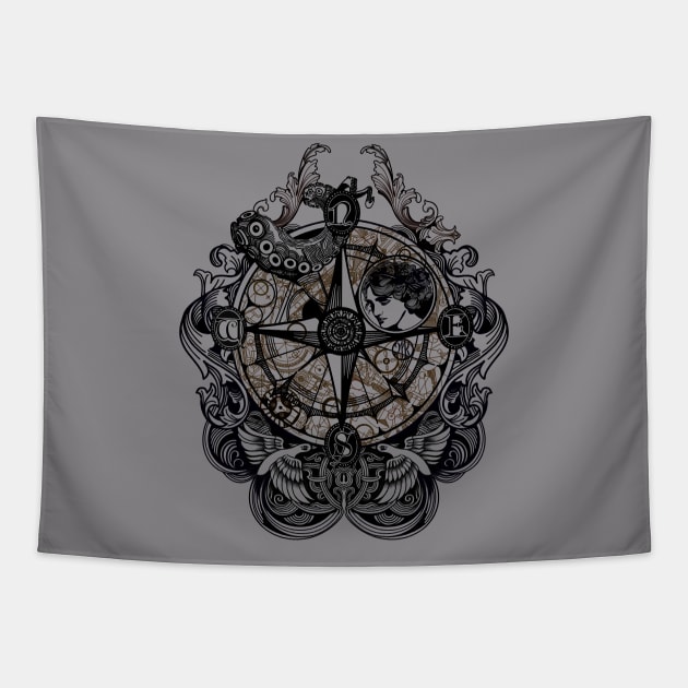 Steampunk Compass Tapestry by Marike Korting Art