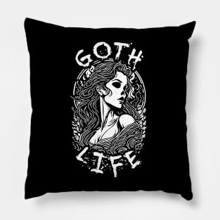 Gothic Skull Girl Portrait - Goth Life Pillow