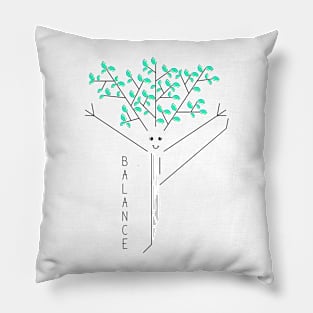 Funny drawing of a tree practicing yoga Pillow