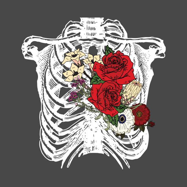 Disover Skeleton Chest with Flowers Heart - Skeleton - T-Shirt