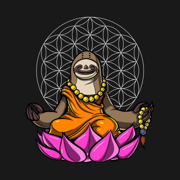 Sloth Buddha Zen Yoga Meditation Flower Of Life by underheaven