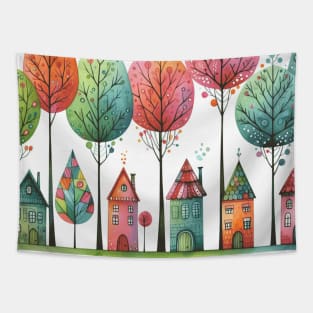 Happy Homes and Whimsical Trees Tapestry