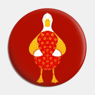 Cute white duck with red floral easter egg, version 3 Pin