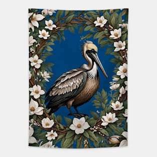 Pelican Bird Surrounded By Magnolia Flowers Tapestry