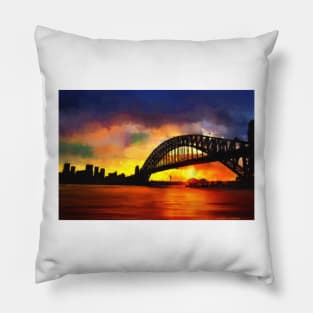 Sydney Harbour Australia Impressionist Sunset Art Pillow