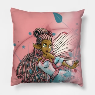 African American Fairy and Flowers Pillow