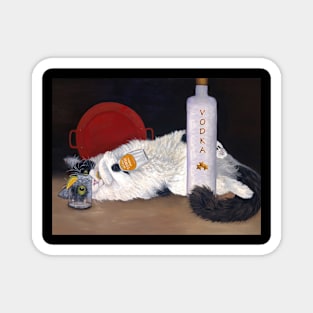 Tuxedo Cat Hugging Bottle Magnet