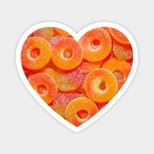 Sour Gummy Peach Rings and Slices Candy Photo Heart Magnet