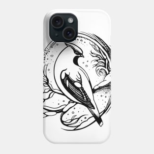 Waxwing, beautiful bird. Ink illustration Phone Case