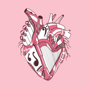 Pink and White No 2 Musical Heart T-Shirt