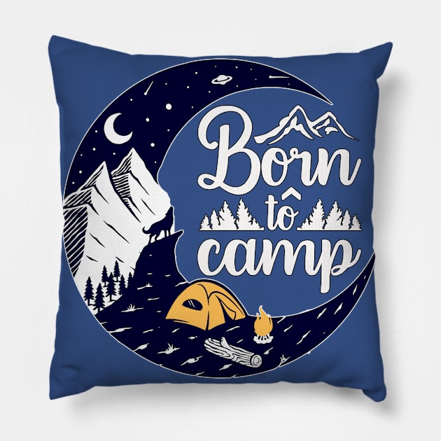 Born to Camp Mountains Wolf Moon Pillow by letnothingstopyou