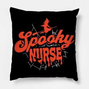 Cute Halloween Spooky Nurse Orange and Black Halloween Witch School Nurse Pillow