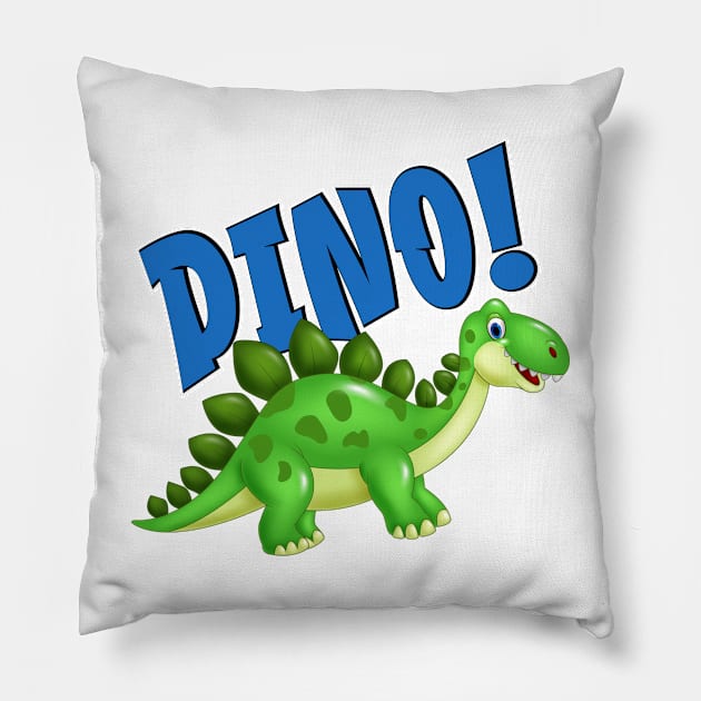 Cute Happy Dinosaur Blue Dino Pillow by Dallen Fox