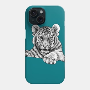 Amur tiger cub - ink illustration Phone Case